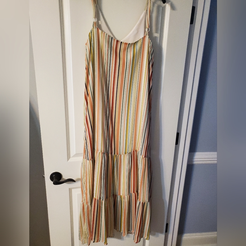 Fully Lined Spaghetti Strap Multicolor Stripe Max… - image 4
